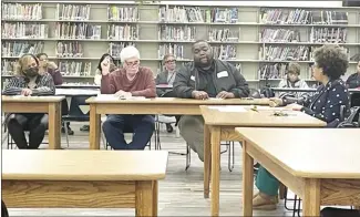  ?? Brodie Johnson • Times-Herald ?? Forrest City School District Superinten­dent Dr. Tiffany Hardrick discusses the state’s recentlyap­proved LEARNS Act with board members during Thursday’s meeting. Board members, from left, are: Evetta Whitby, Larry Devasier and Roy Hamilton.