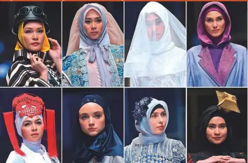  ?? AFP ?? Models presenting hijab creations by Indonesian designers on the second day of the Muslim Fashion Festival in Jakarta. The Muslim Fashion Festival is held from April 19 and ends today. According to data released by Indonesia’s Ministry of Commerce, the...