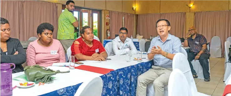  ?? Photo: Leon Lord ?? Fishing vessel owner Du Xuejwy speaking during the Gender Mainstream­ing during the Offshore Fisheries Workshop at the Novotel Suva Lami Bay on January 19, 2021.