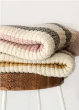  ?? ?? TOP MIDDLE The 2022 release of TGM blankets is a thick chunky knit perfect for snuggling under.