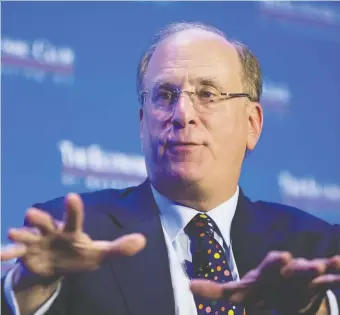  ?? ERIC THAYER/BLOOMBERG FILES ?? BlackRock CEO Larry Fink is seeing his company benefit from the Federal Reserve’s plans to buy bond ETFs for the first time through its New York arm as a response to COVID-19.