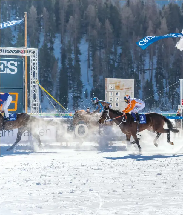  ??  ?? Racing takes place on a frozen lake at St. Moritz’s annual white turf event