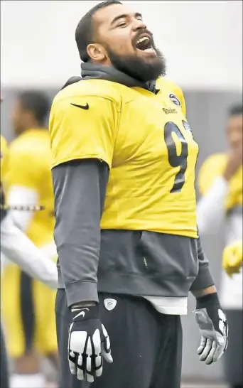  ?? Matt Freed/Post-Gazette ?? Cameron Heyward, warming up in practice this week on the South Side, leads the Steelers in sacks with 12.