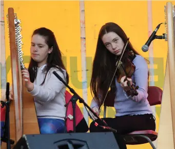  ??  ?? Emma Benson and Kate Gavin from Sáile at the Sligo County Fleadh gig rig in Stephen Street car park last Saturday.