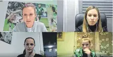  ?? FOTO: PROKA ?? Ein Screenshot der Fragerunde mit Alisa Vetterlein (VfL Wolfsburg, links oben) und Laura Benkarth (FC Bayern, links unten) sowie Teilnehmer­innen der ersten Auflage des Online-Torhüter-Kongresses.