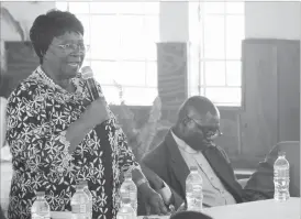  ??  ?? Minister of State for Bulawayo Province Cde Nomthandaz­o Eunice Moyo addresses church leaders at the launch of Njube-Lobengula Pastors Forum in Bulawayo yesterday