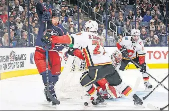  ?? [ADAM CAIRNS/DISPATCH] ?? Sonny Milano, left, has been getting more ice time because coach John Tortorella thinks his young left winger has gotten better in his play away from the puck.