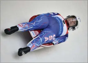  ?? ROMAN KOKSAROV - THE ASSOCIATED PRESS ?? Emily Sweeney of United States speeds down the track during a women’s race at the Luge World Cup event in Sigulda, Latvia, Saturday, Jan. 25, 2020.