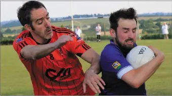  ??  ?? Mattock’s Dan Bannon closes in onSt Mary’s Brendan Matthews during Sunday’s Paddy Sheelan Cup final. Pics: Kieran Carr