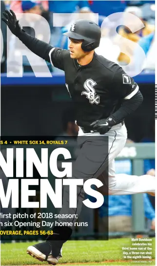  ?? CHARLIE RIEDEL/ AP ?? Matt Davidson celebrates his third home run of the day, a three- run shot in the eighth inning.