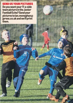  ??  ?? Russell Foster League action at Silksworth Sports Complex between Deerness Valley Lightning (orange) and Lumley FC Blues (blue).