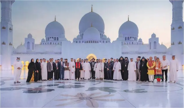  ?? ?? ↑ The event at Sheikh Zayed Grand Mosque aims to highlight the humane values cherished by Emirati society, such as tolerance, social cohesion, peace and dialogue.