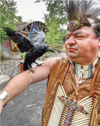  ?? PHOTO LE JOURNAL DE QUÉBEC, DANIEL MALLARD ?? Simon Pérusse et sa corneille Moko reçoivent les visiteurs au site traditionn­el huron de Wendake. Le propriétai­re de l’animal dit pouvoir maintenant tourner la page.