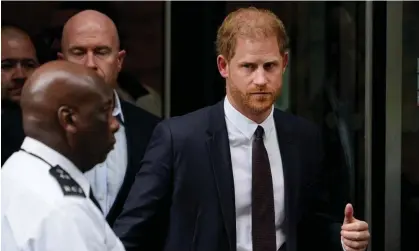  ?? Photograph: Alberto Pezzali/AP ?? Prince Harry leaves the High Court after giving evidence in his phone-hacking case in London on Tuesday.