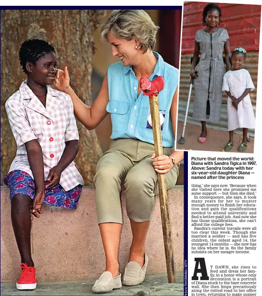  ??  ?? Picture that moved the world: Diana with Sandra Tigica in 1997. Above: Sandra today with her six-year-old daughter Diana — named after the princess