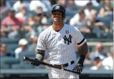  ?? JIM MCISAAC - THE ASSOCIATED PRESS ?? FILE - In this May 18, 2019, file photo, New York Yankees’ Aaron Hicks reacts after striking out against the Tampa Bay Rays during the third inning of a baseball game in New York.