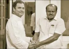  ?? HT FILE ?? Congress President Rahul Gandhi with Karnataka chief minister HD Kumaraswam­y. The bulk of the government’s energy and time seems to be spent solely on retaining power