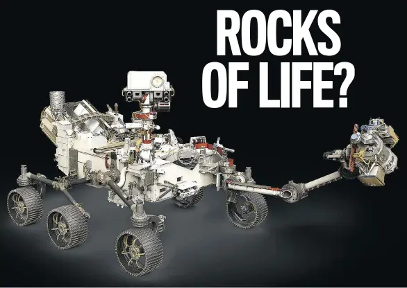  ?? NASA/JPL-CALTECH ?? An artist rendering depicts NASA’s Mars 2020 rover, with its robotic arm extended.