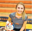  ?? TONY BARANEK / DAILY SOUTHTOWN ?? Autumn Molenhouse was all smiles after being both the hitting and setting leader for Shepard in a 2019 match against Stagg.