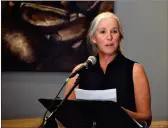  ?? ?? Tina-Marie Letwiniuk read a poem and an essay during the Prairie Quills event at Urban Ground Coffeehous­e, June 2.