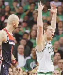  ?? STAFF FILE PHOTO BY MATT WEST ?? PLOT THICKENS: The Celtics will present Kelly Olynyk with a qualifying offer today, but that doesn’t necessaril­y mean the star of Game 7 against Washington hasn’t played his last game in green.