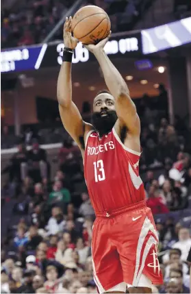  ?? AP FOTO ?? BIG NIGHT. James Harden, who is averaging 36.1 points this season, had 57 points but Houston failed to overcome the Grizzles.