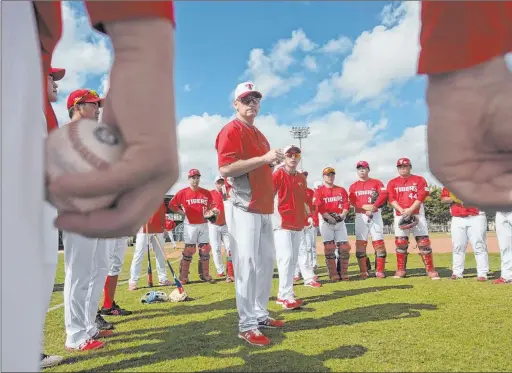  ?? Kia Tigers ?? Matt Wiliams addresses his Kia Tigers in February when the South Korean profession­al team took spring training at Terry Park in Fort Myers, Fla.