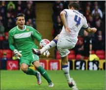  ??  ?? FLUFFING HIS LINES: Scott Wootton slices the ball past his own goalkeeper Marco Silvestri to put Watford through