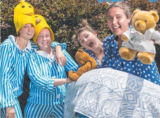  ?? Picture: Kevin Farmer ?? DRESSED TO IMPRESS: Dressing up as characters from Banana's in Pyjamas are St Ursula’s College students (from left) Mikayla Wust, Halle Goodall, Zoe Wallace and Audrey Herridge.