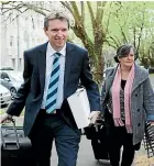  ??  ?? Colin Craig arrives at the High Court in Auckland with wife Helen Craig.