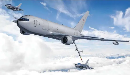  ??  ?? This image depicts the new KC-46 Pegasus refueling aircraft. Repair and maintenanc­e of the KC-46 will be performed at Tinker Air Force Base.