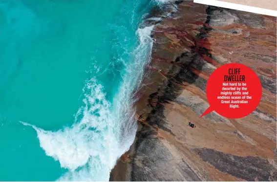  ??  ?? CLIFF DWELLER Not hard to be dwarfed by the mighty cliffs and endless ocean of the Great Australian Bight.