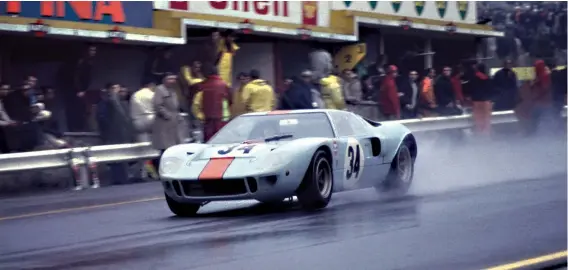  ??  ?? Above: The JWA-GULF Ford GT40 chassis # P1084 finished fourth at the 1968 Spa 1000km, driven by Paul Hawkins and David Hobbs