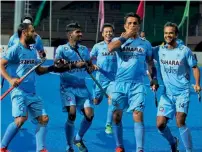  ?? Courtesy Hockey India / Twitter ?? The Indian players celebrate after scoring a goal against Malaysia in the final of the Asia Cup. —