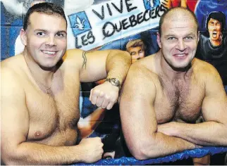  ?? GORDON BECK ?? Carl Ouellet, left, and Jacques Rougeau of The Quebecers tag team. Rougeau will be wrestling for the last time on Saturday, and his sendoff will include competing with his three sons.