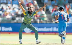  ?? Picture: SHAUN ROY/GALLO IMAGES ?? ONE IN THE BAG: Spinner Imran Tahir opened the bowling for the Proteas against Zimbabwe on Saturday.