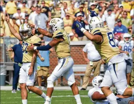  ?? HYOSUB SHIN / HYOSUB.SHIN@AJC.COM ?? Ga. Tech’s kicking game will get attention this spring, with early enrollee Steven Verdisco joining Brenton King (37) and Wesley Wells. Also, Jude Kelley, considered the nation’s No. 5 kicker, is expected to join Tech this fall.