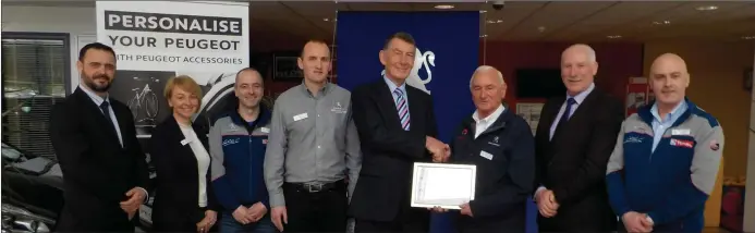  ??  ?? Pictured from left to Right: David Doyle, Peugeot Network Service Manager, Gowan Distributo­rs Limited; Helen Reen, Secretary at Reen’s Rathmore; Johnny Reen, Reen’s Rathmore Parts Manager; Billy Clifford, Reen’s Rathmore Service Manager; Jonathan...