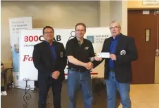  ??  ?? The ACT Local 1027 Moose Jaw Service Club donates $5000 to the Radiothon. (l-r):Ritchie Yee, Treasurer of ACT Local 1027 Moose Jaw, Kelly McElree, Moose Jaw Health Foundation and Mark Gilliland, President of ACT Local 1027, Moose Jaw.