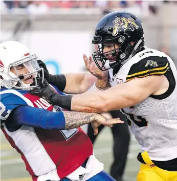  ?? PAUL CHIASSON/THE CANADIAN PRESS ?? Montreal Alouettes quarterbac­k Johnny Manziel is coming off a rough CFL debut against the Hamilton Tiger-cats last week, throwing four picks in the first half during a 50-11 blowout.