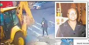  ??  ?? Video shows moment nurse Estelle Davis (above and inset) was struck and then run over by backhoe at East New York constructi­on site.