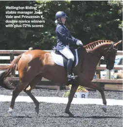  ??  ?? Wellington Riding stable manager Jade Vale and Prinzessin K, double novice winners with plus-72% scores