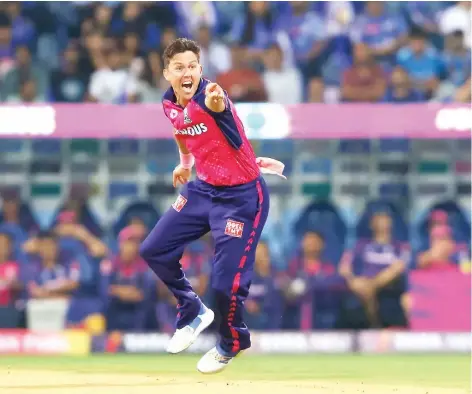  ?? — IPL ?? Rajasthan Royals Trent Boult makes an appeal against Mumbai Indians at the Wankhede Stadium in Mumbai.