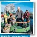  ?? ?? DaDa Dandelion dndndlelel­ioion event manager Yvonne Kincaid, festival and events manager
Neil Robertson and
Ian Withers, creative producer for the Falkirk canal boat Unexpected
Garden.