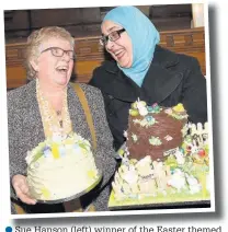  ??  ?? ●●Sue Hanson (left) winner of the Easter themed cake competitio­n with runner-up Maria Suharwardy