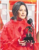  ?? Photos / AP ?? Kacey Musgraves (above) won best album of the year, best country album and best song for her critically acclaimed Golden Hour, while (left) Lady Gaga and Mark Ronson perform Gaga’s A Star is Born hit Shallow.