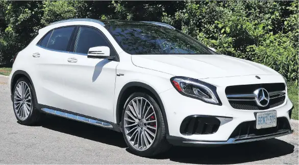  ?? PHOTOS: JIL McINTOSH/DRIVING ?? The 2018 Mercedes-AMG GLA 45 is a luxury vehicle with some muscle under the hood and an all-wheel drive system, making it a feisty, powerful little ride.