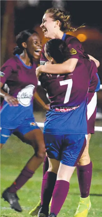  ??  ?? Emma Lovelady celebrates after scoring the winning goal.
Picture: EVAN MORGAN