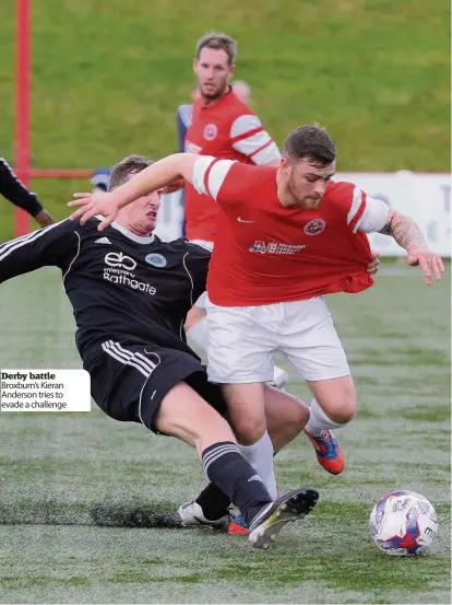  ??  ?? Derby battle Broxburn’s Kieran Anderson tries to evade a challenge