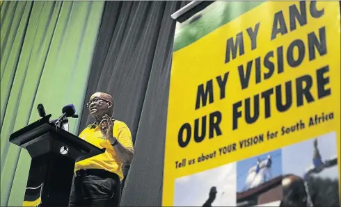  ?? PHOTO: THULANI MBELE ?? President Jacob Zuma speaking to business people of Kimberley at the Mittah Seperepere Convention Centre in 2014. The writer argues that the president has been peddling the same speech for years without delivering on promises.